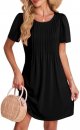 SAMPEEL Womens Pleated Front Summer Dresses Casual Short Sleeve T Shirts Dress with Pockets Vacation Beach Cover Up