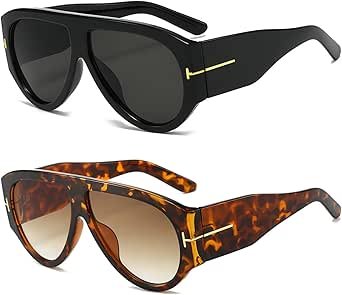 Trendy Oversized Aviator Sunglasses for Women Men Square Thick Frame Large Sun Glasses UV400 Protection