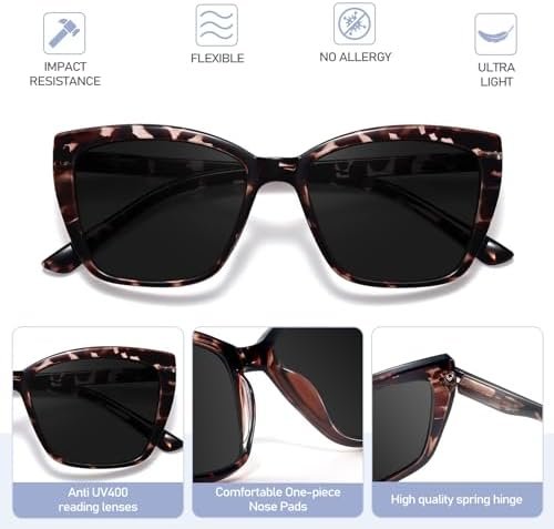 Reading Glasses Women, 3 pack Fashion Oversized Blue Light Readers Women, Spring Hinge Cat Eye Glasses Anti Eyestrain