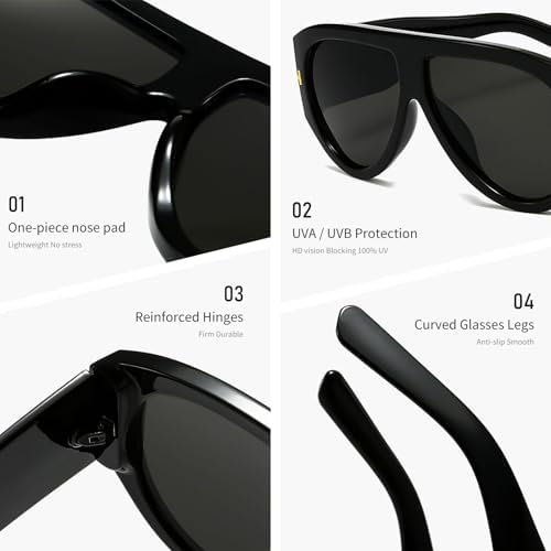 Trendy Oversized Aviator Sunglasses for Women Men Square Thick Frame Large Sun Glasses UV400 Protection