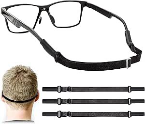 Adjustable Glasses Straps - 3 Pcs No Tail Adjustable Eyewear Retainer Glass Straps for Men, Women, Kids Eyelasses, Sunglasses,Black(10-16 inch)