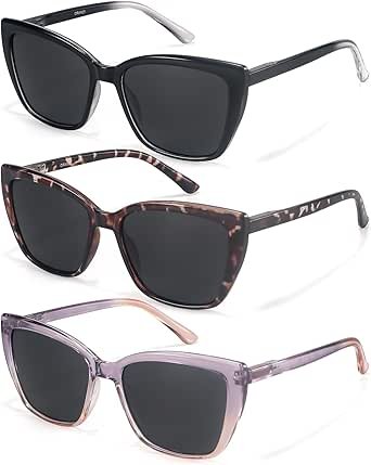 Reading Glasses Women, 3 pack Fashion Oversized Blue Light Readers Women, Spring Hinge Cat Eye Glasses Anti Eyestrain